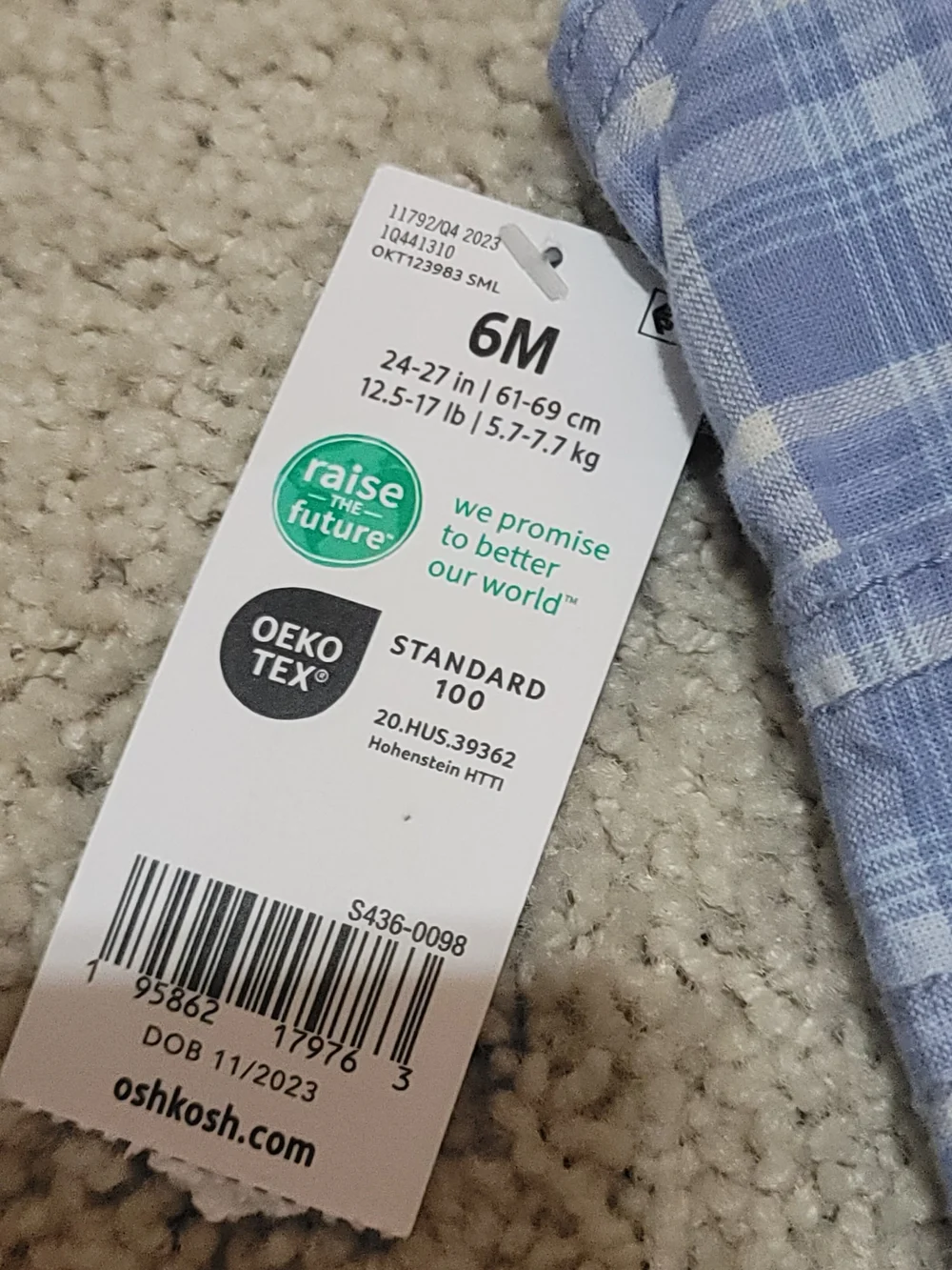 6M OshKosh B'gosh Blue and White Plaid Overalls